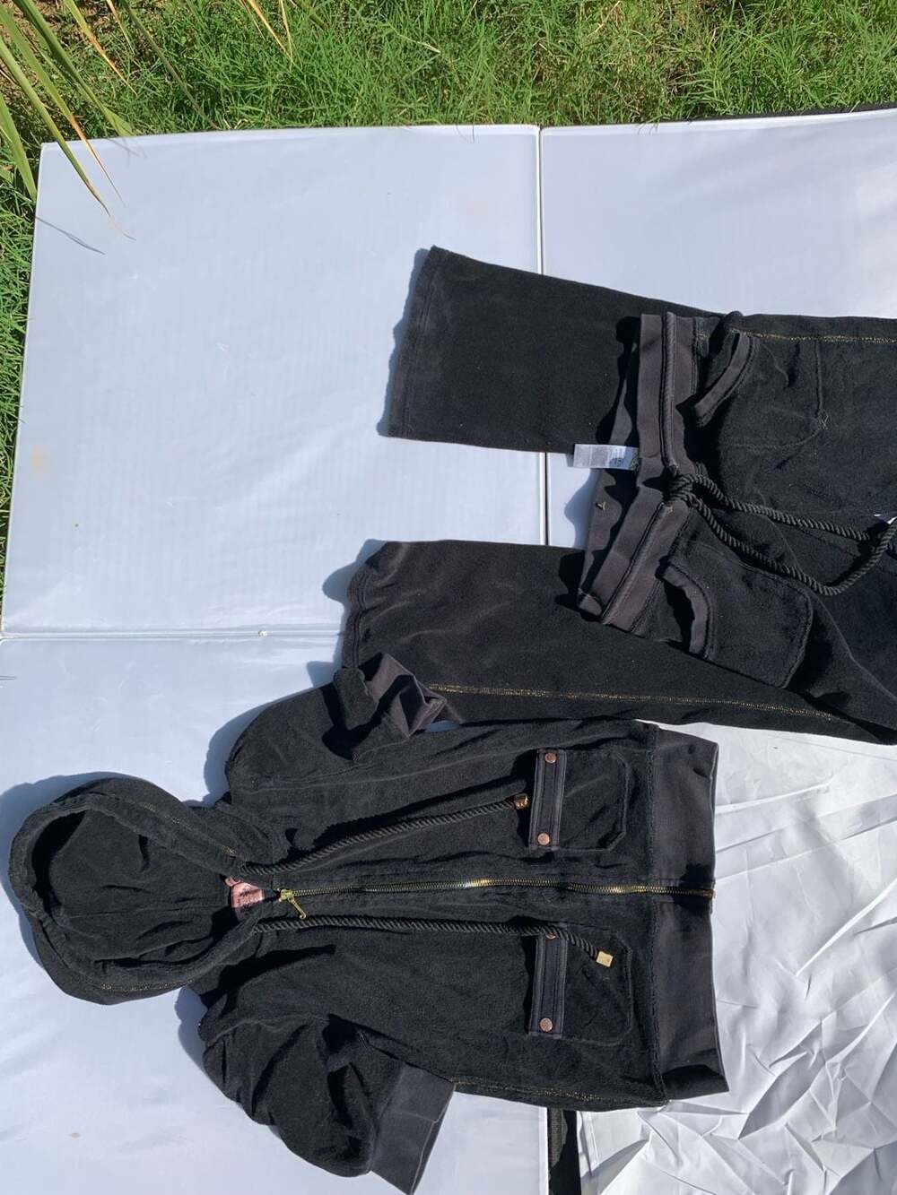 Juicy Couture Tracksuit Size S Black Velour Zip Hoodie And Pants Set